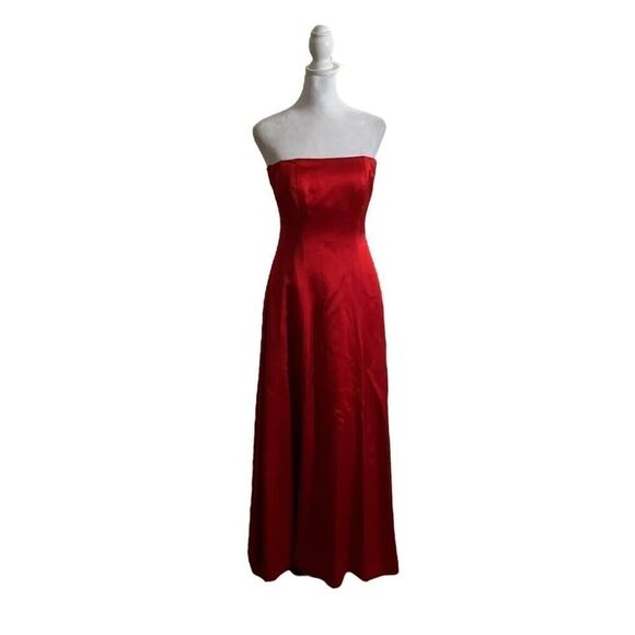 Oscar De La Renta Y2K Designer Maxi Dress Strapless Red Gown Prom Formal US 2 - Picture 1 of 16